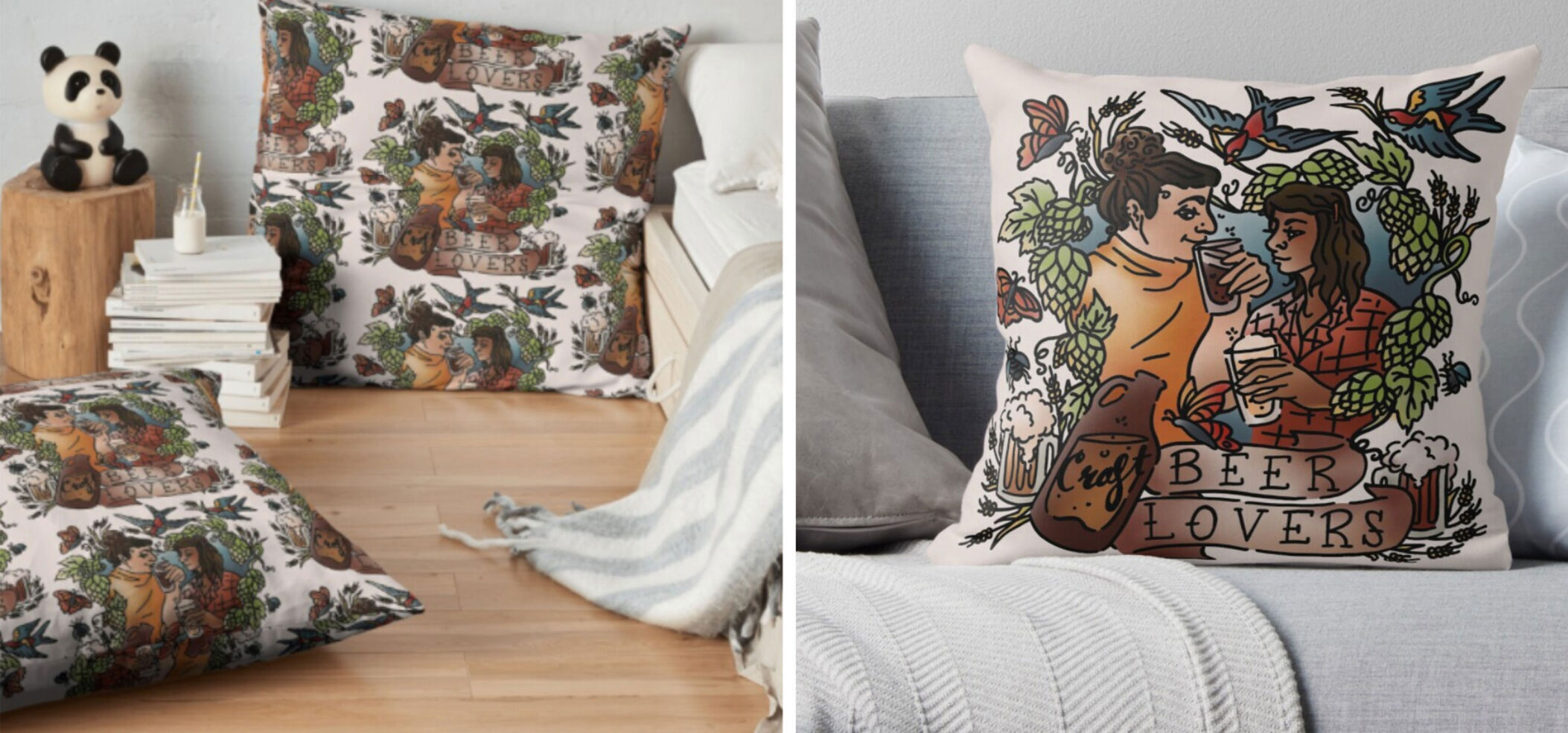 Redbubble Craft Beer Lovers throw pillows